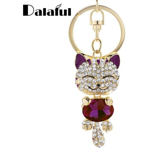 Lovely Cat Crystal Rhinestone Keyrings Key Chains Rings Holder Purse Bag For Car Keychains K218C