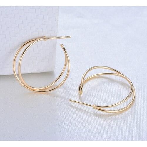 Color Retention 18K True Gold Filled 25MM Round Two Layers Earring Hoops Clasps DIY Jewelry Making Accessories