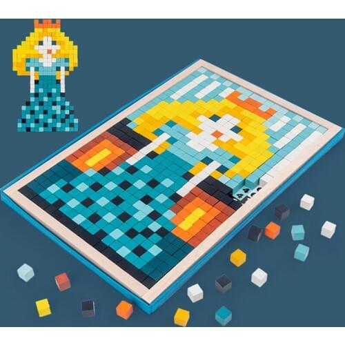 Wooden Pixel Toys for Kids Kingdom Set Educational Pix Art for Kids Mosaic Art Kits for Kids Pixel Mosaic Puzzle Kits