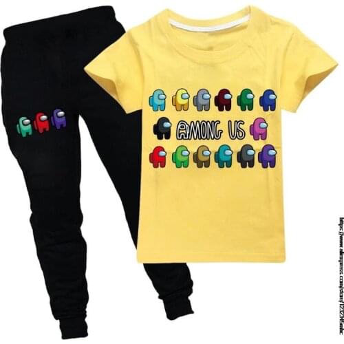 Kids Clothes Game Among Us Fashion Trend Summer T Shirt Pure Cotton Boys Short-sleeved T-shirt + Trousers