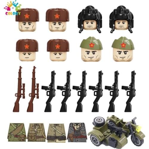 Kids Toys Mini Military Figures Building Blocks Exquisite Design WW2 Soviet Army Soldiers Gun Weapon Motobike Toys For Boys Gift