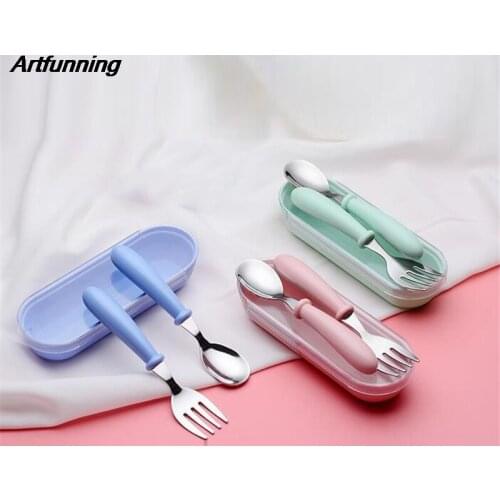 Artfunning Baby Cutlery Childrens Tableware Baby Food Feeding Spoon Fork Baby Gadgets Tableware Set