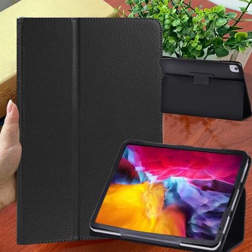For Apple IPad Air4 10.9" 2020 Pure Black PU Leather Anti-fall and Anti-Dust Tablet Back Cover Soft Stand Case+Free Stylus