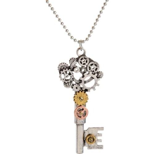 DoreenBeads Fashion Steampunk Pendant Necklace Silver Color Ball Chain Silver Bronze Copper Gear Key Pendant Jewelry,1 Piece