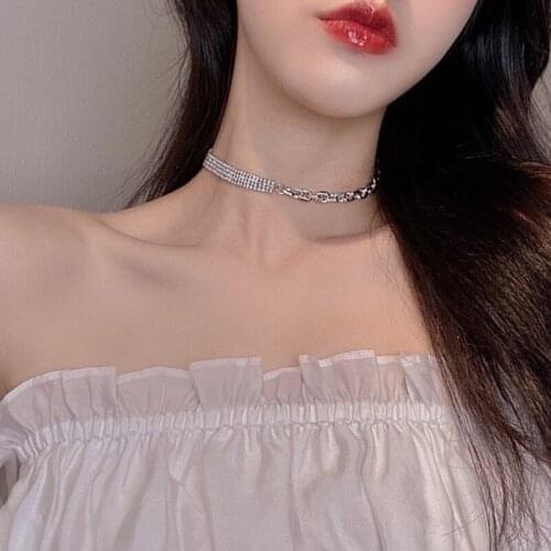 Statement Shiny Rhinestone Choker Necklace Women Lady Korean Fashion Temperament Necklace Wedding Party Jewelry