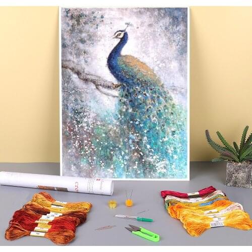 Animal Peacock Printed Canvas 11CT Cross-Stitch Embroidery Patterns DMC Threads Craft Painting Handicraft Knitting Jewelry