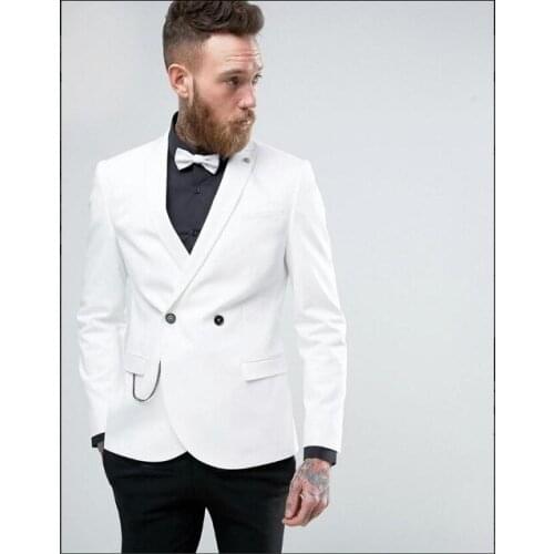 White Custom Made Mans Suits For Wedding Slim Fit Groom Tuxedos Best Man Wear Dinner Suits Business Suits 2 Pieces(Jacket+Pants)