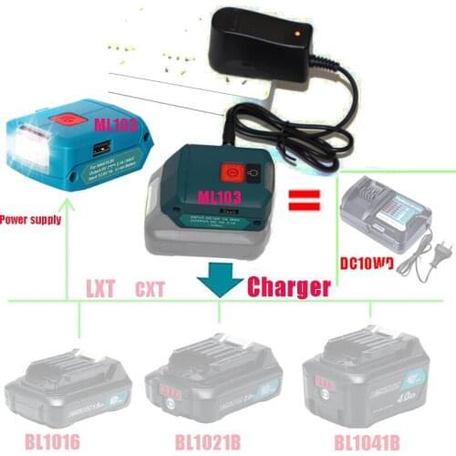 BL1021B Charger Working Lamp ML103 Portable LED Light Rechargeable Flashlight For Makita MT1015 12V 10.8V Lithium Battery BL1041