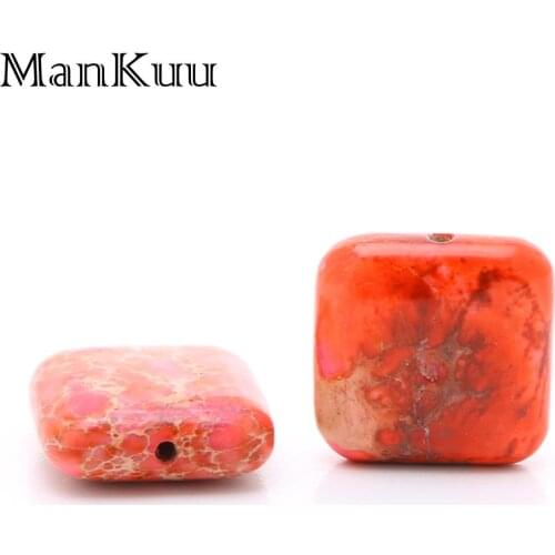 Mankuu 16mm Square Orange Pattern Sea Sediment Jaspers Loose Beads DIY Beading Natural Stone Beads For Jewelry Making 20pcs/Lot