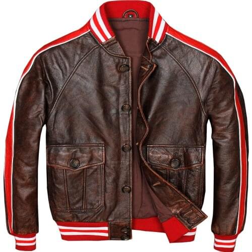 Mens Autumn Genuine Cowhide Vintage Brown Lather Jacket Motorcycle Fashion Slim Personality Leather Jacket Large Size 2XL 3XL