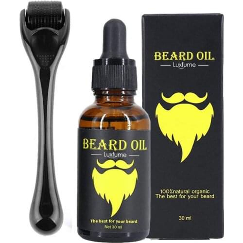 Men Beard Growth Kit for Facial Hair Growth Beard Nourishing Growth Essential Oil Beard Growth Roller