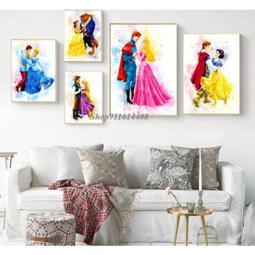 Disney Anime Snow White and Beauty The Beast Wall Prints Art Canvas Painting Cartoon Posters Room Decor Pictures Wall Decoration