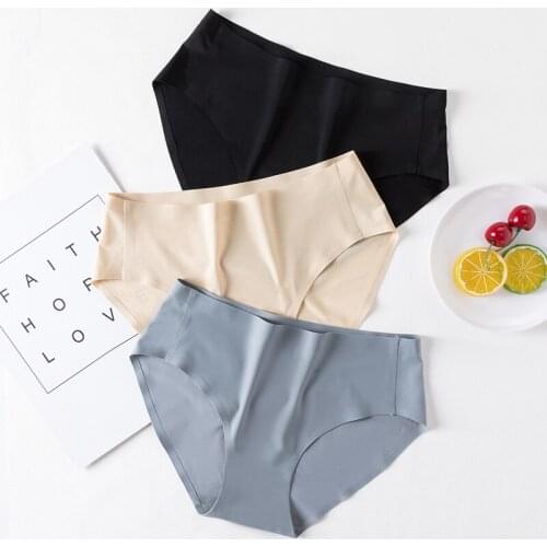 New ice Silk Seamless Underwear Women Solid Color Mid Waist Ultra Thin Breathable Briefs Cotton Crotch Quick Drying Panties