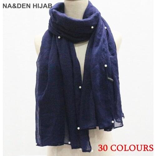 New design hot sale fashion pearls hijabs women viscose solid shawl nice beads scarf muslim head wraps elegant scarves 50pcs/lot