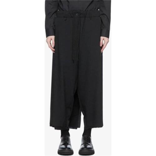 Autumn and winter new black multi-layer skirt with nine-point trousers male dark adjustable asymmetrical loose leg trousers
