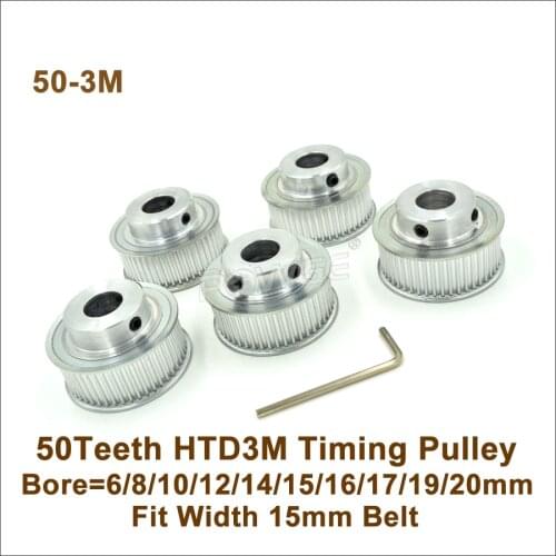 POWGE 50 Teeth 3M Timing Pulley Bore 8/10/12/14/15/16/18/19/20mm Fit W=15mm 3M Synchronous Belt 50T 50Teeth HTD3M Pulley CNC