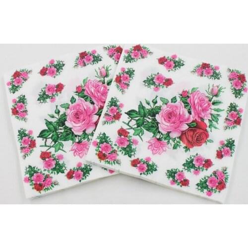 Romantic Decoration Decoupage Paper Table Decor Sheet Napkins Portable Cafe & Party Pink Rose Flowers Tissue 33cm*33cm 20 sheets