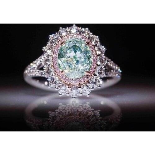 Pink Crystal Stone Rings Inlaid Green Color Zircon Jewelry Gifts for Women Girls Elegant Luxury Engagement Silver Plated Rings