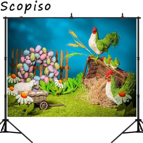 Scopiso Easter Photography Backdrops Chicken Grass Children Newborn Baby Shower Birthday Party Spring Flower Photo Background