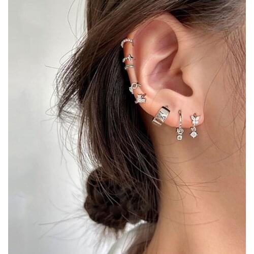 S925 sterling silver tide earrings Korean temperament net red ring ear bone nail female sterling silver ear bone ear buckle