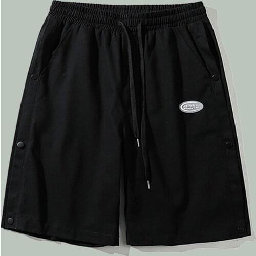 Retro Ethnic Style Patchwork Side Button Five Point Pants Men Harajuku Streetwear Loose Short Jogger Summer Hip Hop Sports Short