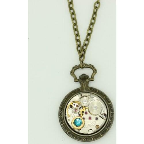 Steampunk Necklace Pocket Watch Pendant Brass Movement Gears Jewelry Handmade