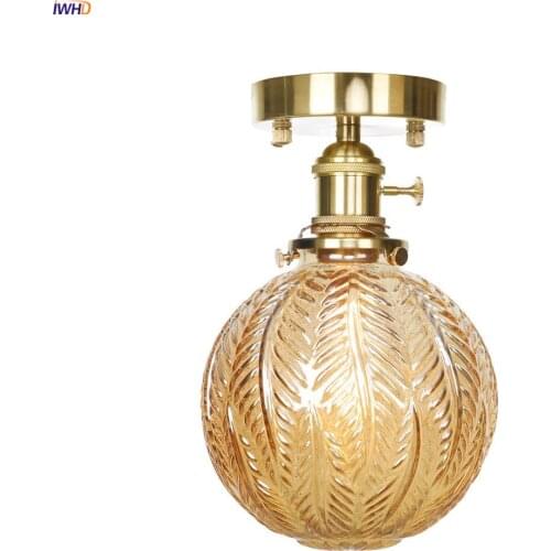 IWHD Nordic Style Glass Ball LED Ceiling Light Fixtures Porch Living Room Lights Copper Ceiling Lamps Plafon Luminaire De Techo