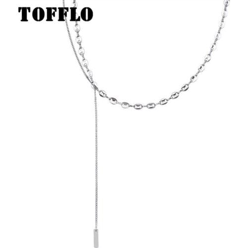 TOFFLO Stainless Steel Jewelry Chain Multi-Layer Tassel Fold Pendant Necklace Hip-Hop Necklace Woman BSP759