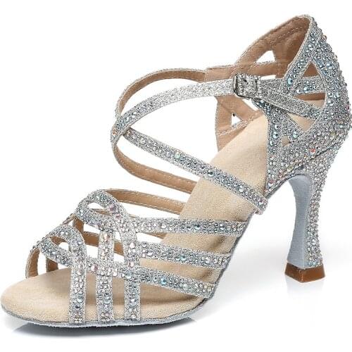 Latin Dance Shoes Salas Satin Shoes Ballroom Dance Shoes Tango Shoes Snaker Dance Shoes Rhinestone Silver IDancing