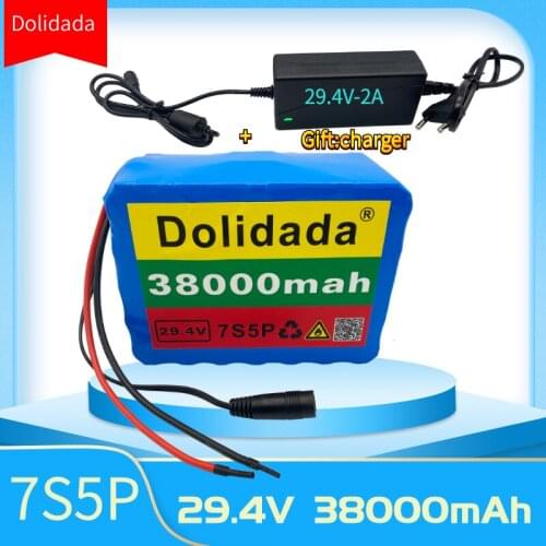 100% high quality 7S5P 24V38Ah battery pack 500w 29.4V 38000mAh lithium ion battery for wheelchair electric bicycle + 2A charger