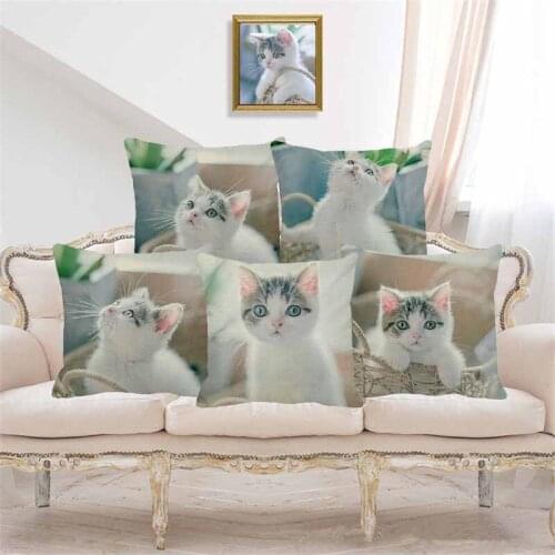 XUNYU Cute Pet Cat Cushion Cover Japanese Style Kitten Linen Pillowcase Bedroom Sofa Decoration Throw Pillowcase 45x45cm C0093
