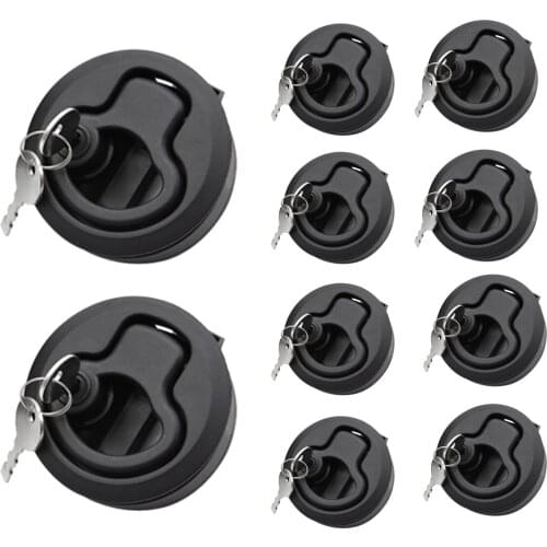 2/4/10PCS Plastic Flush Pull Slam Latches Lift Ring Handle for RV Deck Hatches Marine Boat Round Deck Lock with Key Screws