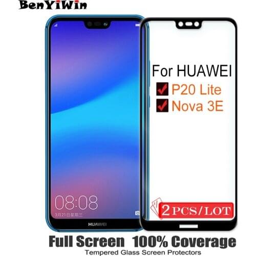 2PCS 100% Original Full Cover Screen Protector for Huawei P20 lite 9H Tempered Glass Case for Nova 3E ANE LX3 L23 LX1 L03 Film