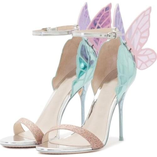 Women Summer Sandals Fashion Embroidered Satin Butterfly High Heeled Footwear Adjustable Ankle Strap Shoes Women high heels