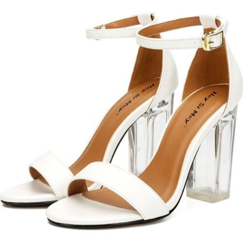 Fashion 2020 Summer Womens Sandals PU Buckle Strap 10CM Thick High Heels Open Toed Classics fashion Dress Party women shoes