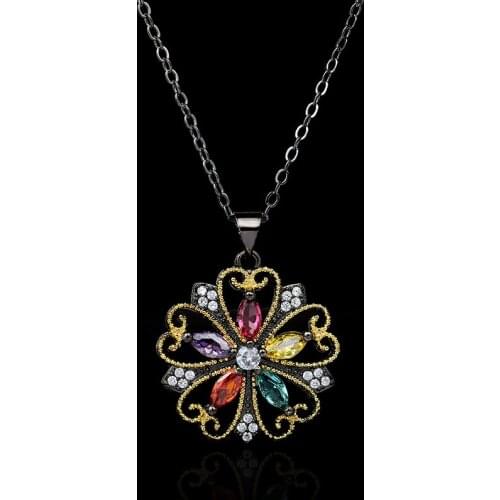 925 Silver Necklace New Hollow Flower Color Zircon Pendant Womens Necklace Fashion Gemstone Womens Sweater Chain Pendant