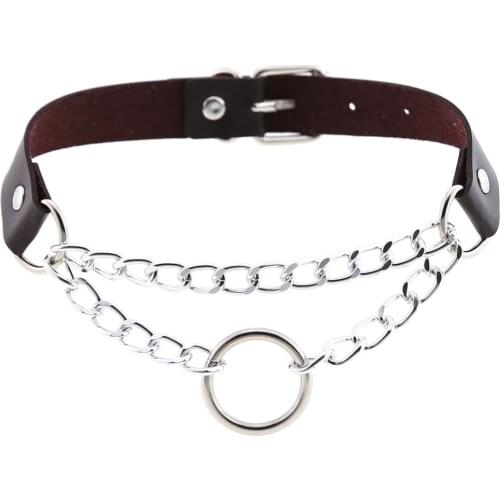 ZIMNO Cosplay Maid Sexy Collar Punk Gothic Leather Choker Chain O-ring Necklace for Women Goth Harajuku Jewelry Accessories