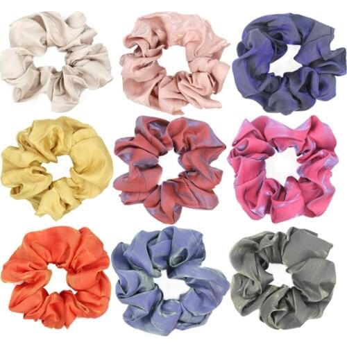 Furling Girl 1 PC Satin Brightly Hair Scrunchies Ponytail Holders Spring Elastic Wrinkle Hair Bands Women Hair Accessories