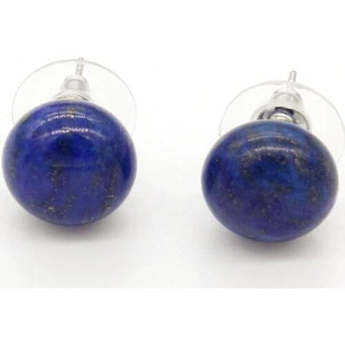 100-Unique Personalized 1 Pair Silver Plated Lapis Lazuli Bread Shape Stone Stud Earrings Elegant Womens Earring