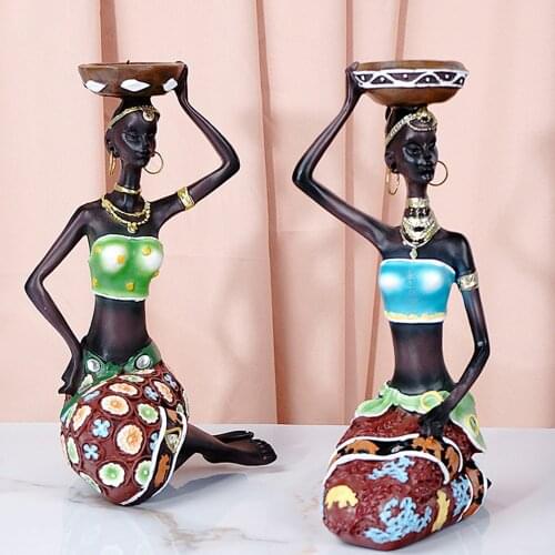 2pcs/set Retro Style African Woman Candlestick Decoration Lady Figurines Candle Holder for Interior Sculptures Home Decor Gift