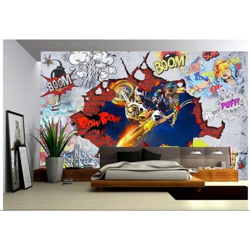 Custom photo 3d wallpaper Non-woven mural picture 3 d motorcycle graffiti art painting 3d wall room murals wallpaper landscape