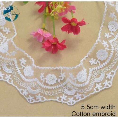 5.5cm width Cotton embroid lace sewing ribbon guipure trims or fabric warp knitting DIY Garment Accessories wedding lace#3378