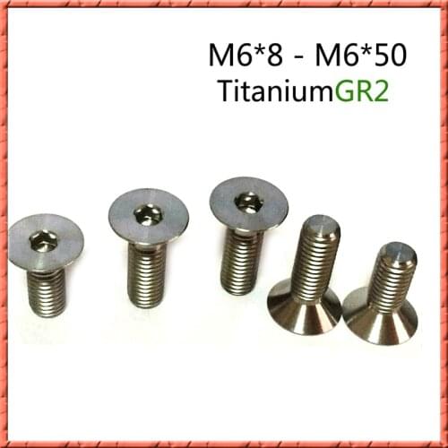 50pcs/lot M6*L din7991 Pure Titanium flat head countersunk socket screw titanium alloy small screw GR2 M6*8/10/12/16-35/40/45/50