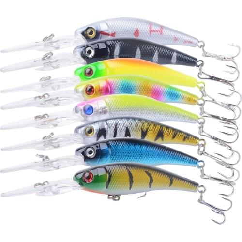 8 Pieces 9cm 7.6g Fishing Lure Minnow Wobbler Hard Baits Fishing lure Wobblers Tackle Bass Trout Bait Diving 0.5-2m 3D eyes