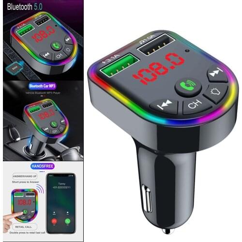 Car Charger Wireless Bluetooth FM Transmitter Fast Charge Radio Adapter Receiver Hands-Free Call USB Drive