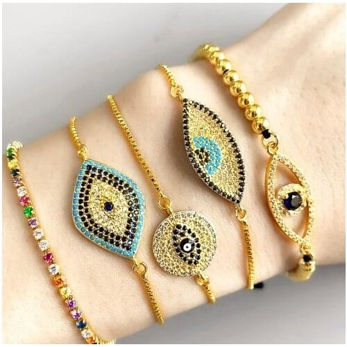 Evil Eye multicolor crystal micro pave cz zircon cubic zirconia Bracelet Adjustable silicone Snake Chain Jewelry cb34