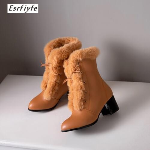 ESRFIYFE 2020 New Popular Women Snow Boots Faux Fur Increased Heels Warm Fur Inside Solid Winter Ankle Boots Female Shoes Woman