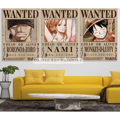 Canvas Anime Luffy Bounty Wanted Pictures Home Decoration Paintings Poster HD Prints Wall Art Modular Living Room Framed