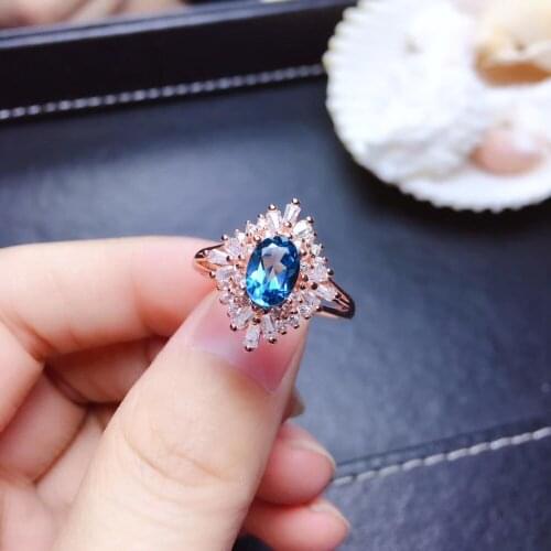 Luxurious Lovely rhombus Flower Natural blue sapphire gem ring S925 silver natural gemstone ring girl women party gift jewelry