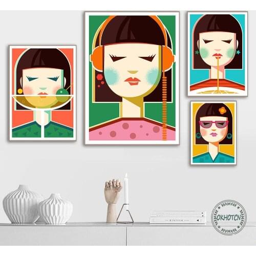 Colorful Hipster Vacation Girl Poster Vintage Art Bold Figure Canvas Painting Decorative Pictures On The Wall for Living Room